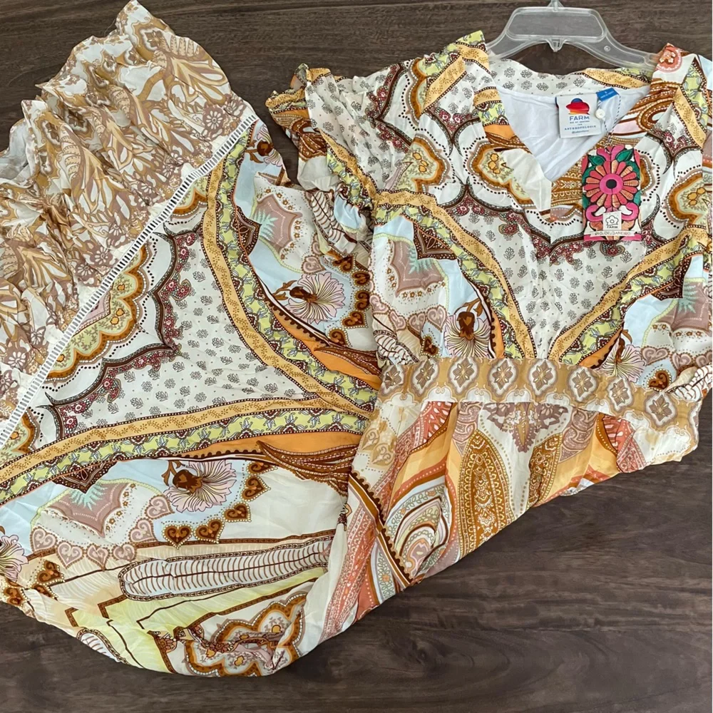 ANTHROPOLOGIE Farm Rio V Neck Flutter Sleeve Dress - Picture 7 of 15